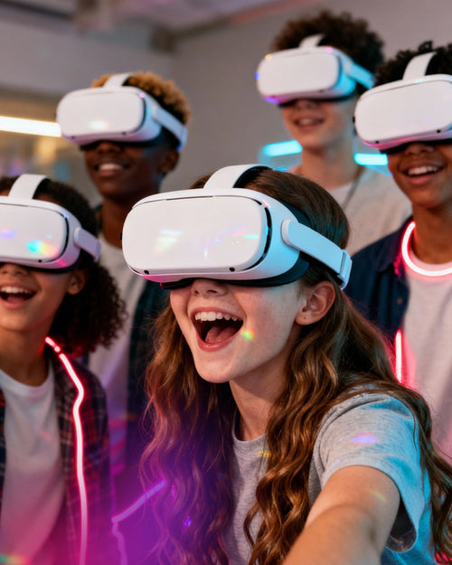 Young people enjoying VR experience youth group activity Devon